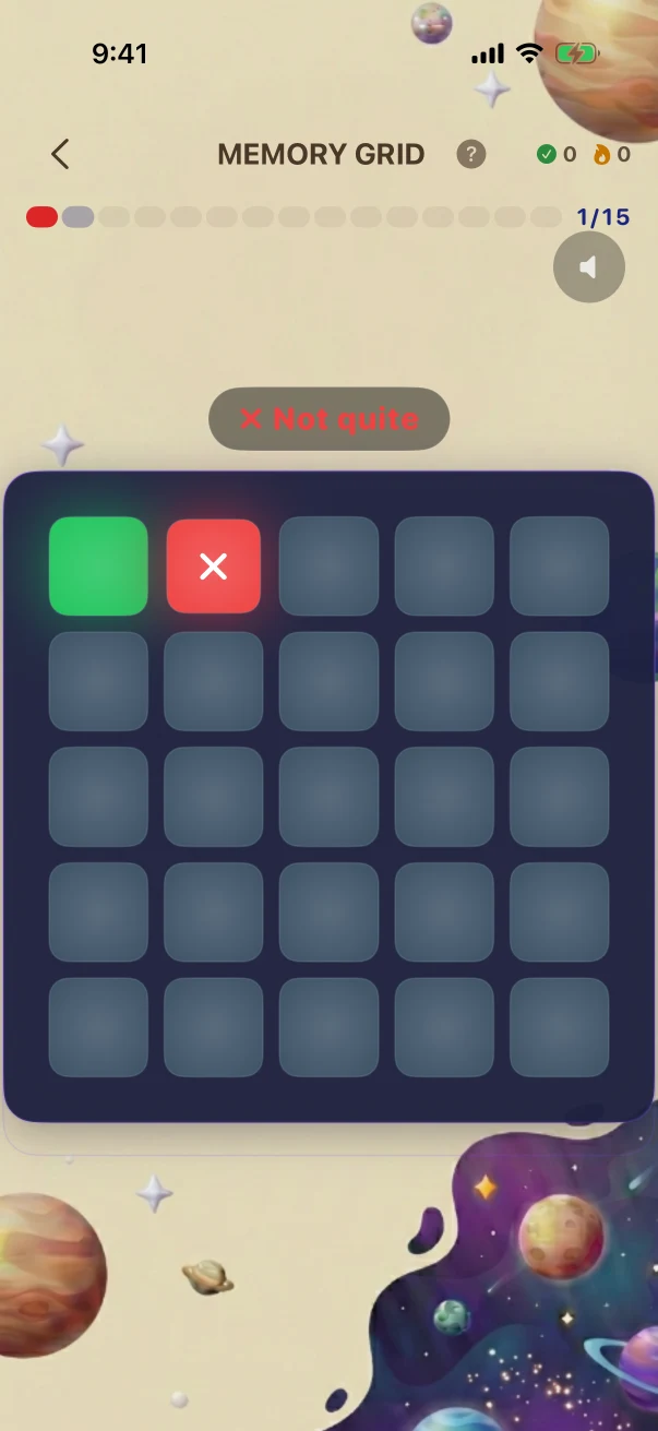 MemoryGrid Wrong-answer feedback. Missing Tile