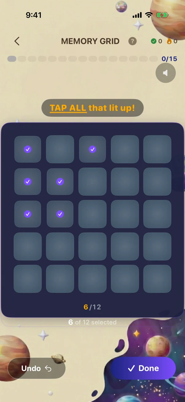 MemoryGrid Guesses and letter feedback. Pattern Recall