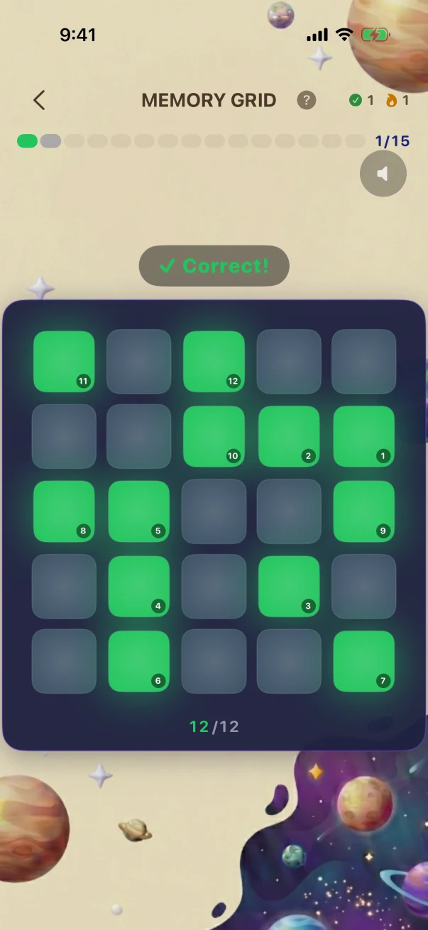 MemoryGrid Correct-answer feedback. Sequence Sort