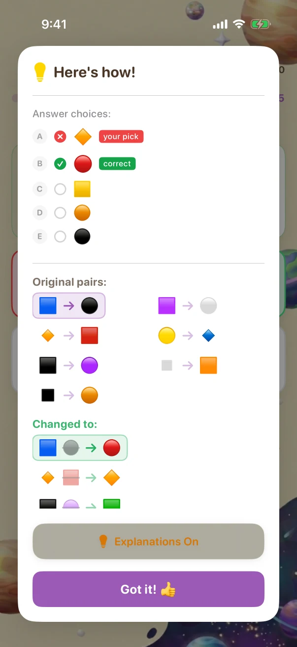 ThinkLink Wrong-answer feedback. What was BEFORE with 🟦?